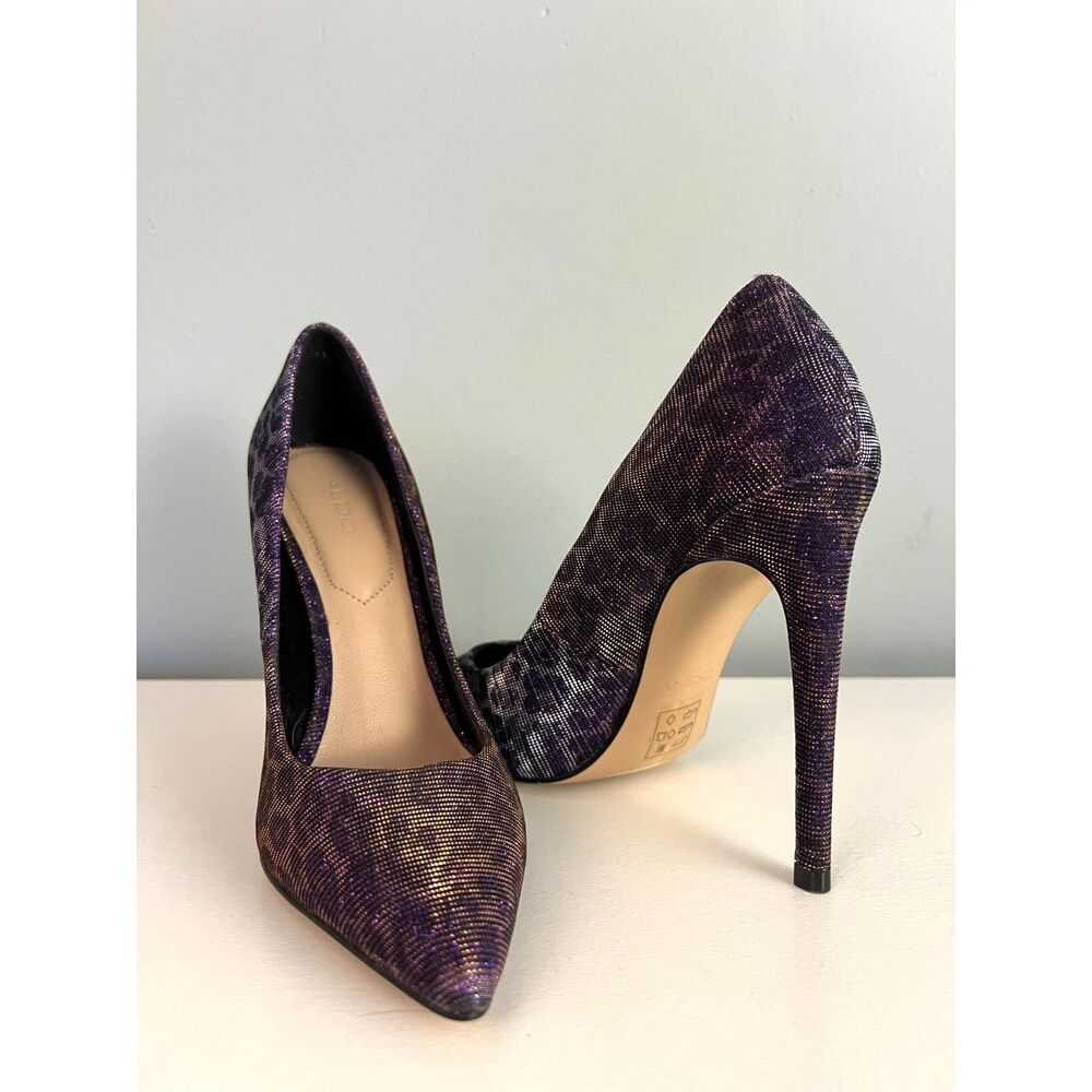 ALDO Henrietta Dark Purple Cheetah Animal Print Pointed Toe Heels 6.5 NWOT